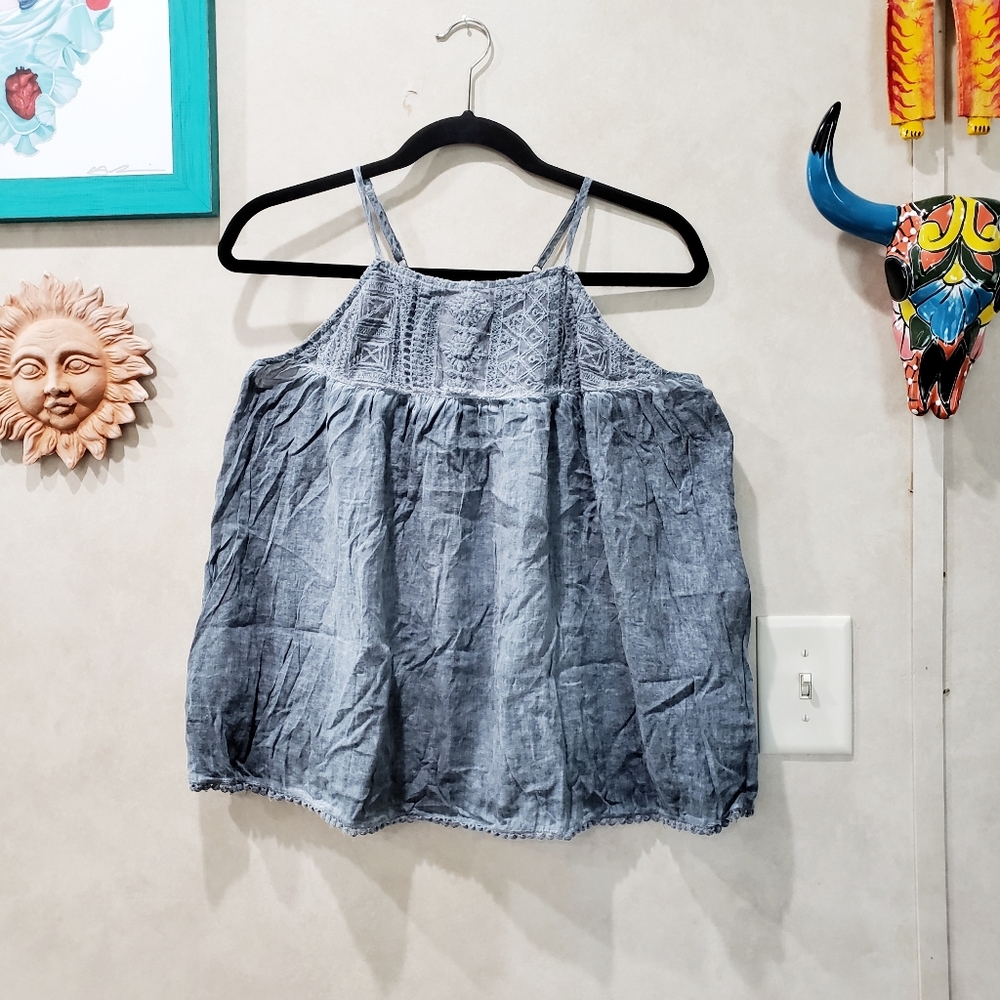 En Creme Flowy Blue Tank Top Size S